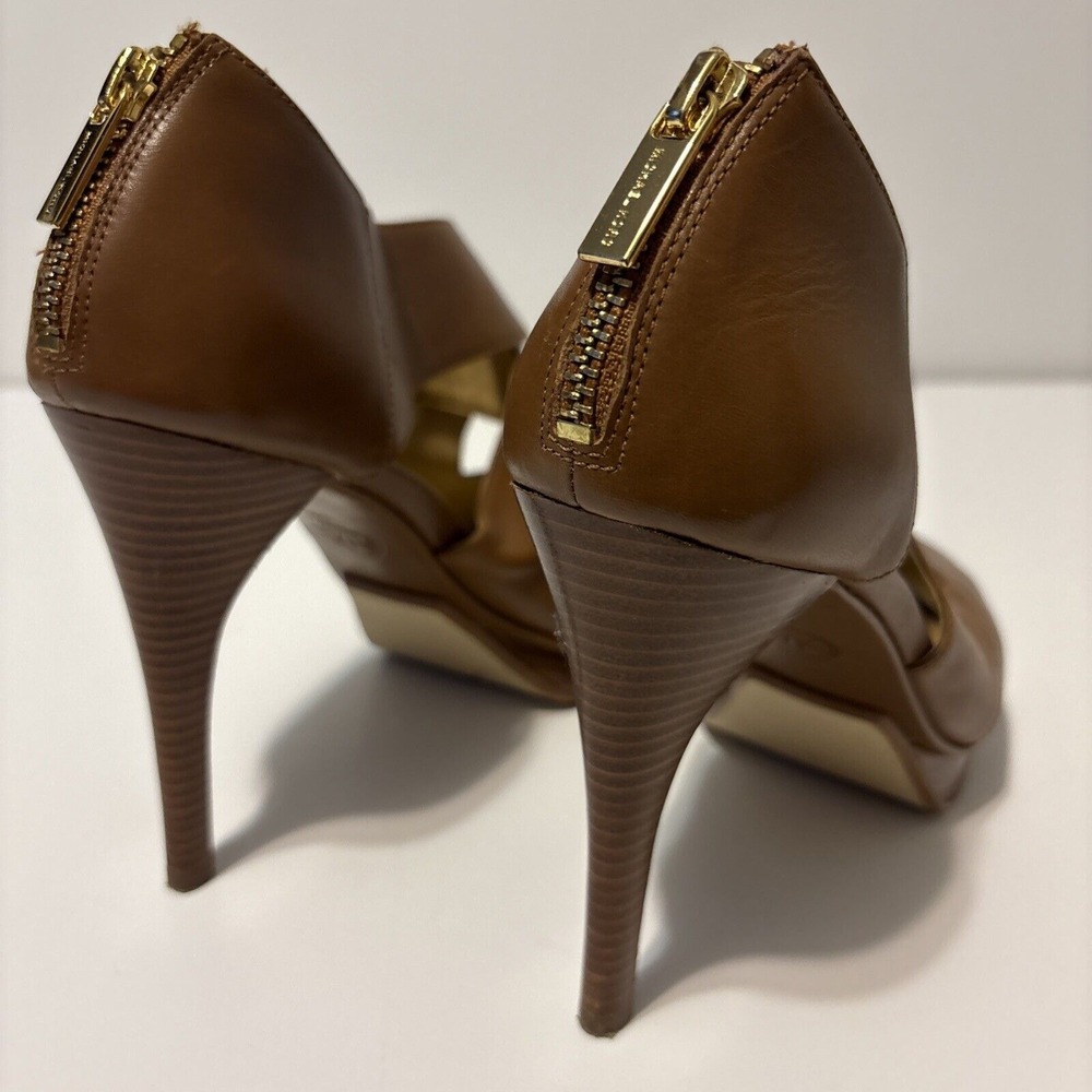 EUC MICHAEL MICHAEL KORS Brown Leather Platform‎ Sandals Heels Back Zip Size 8 M - Picture 3 of 9